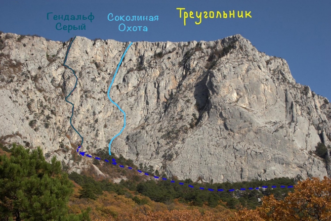 Первопроход в Крыму на г.Треугольник — «Соколиная охота» 4А (Альпинизм, лесной, альпинизм)