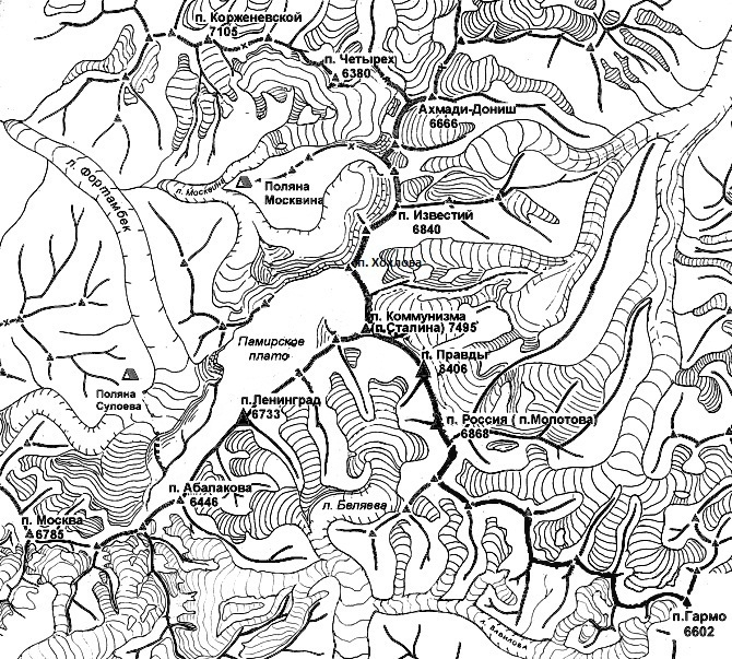 Карта пика Коммунизма от И. Степанова