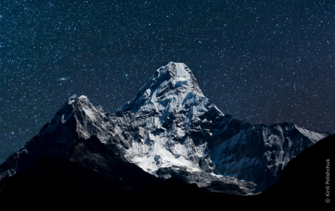 Ама-Даблам в свете восходящей Луны (Альпинизм, непал, фото, ама даблам, горы, ночное фото)