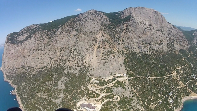 Бухта Ласпи и массив Куш-кая с высоты 1000 метров над уровнем Черного моря (Воздух)