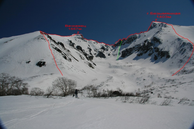 Команда камчатских альпинистов, в составе 3х человек, освоила Ски-тур в районе древнего разрушенного вулкана Вачкажец. (Бэккантри/Фрирайд, камчатка, альпинизм)