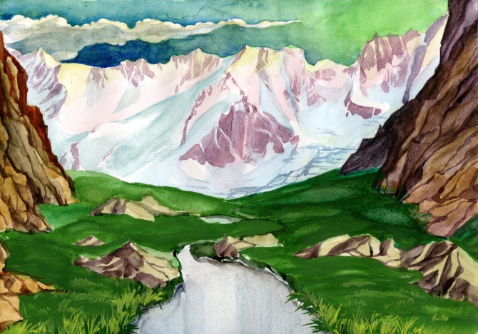 Музыка гор (Воздух, горы, акварель, живопись, 2010, angelina jolie)