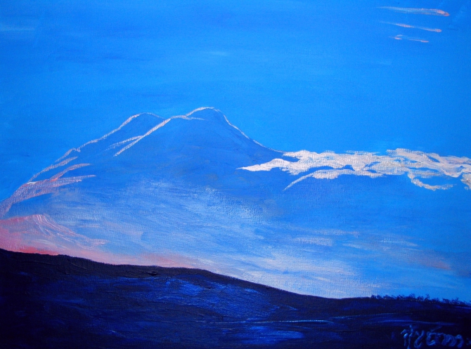 Горы, рисование: Эльбрус (Альпинизм, ночь, тень эльбруса, кавказ)