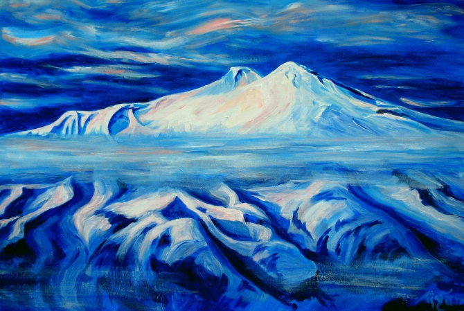 Горы, рисование: Ушба, Эльбрус (Альпинизм, кавказ)