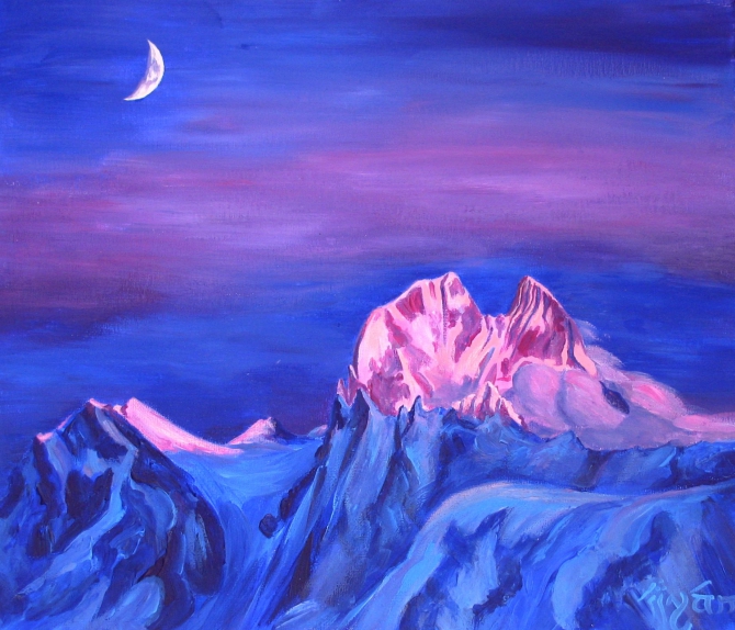 Ушба розовая (Альпинизм, кавказ, горы, закат)