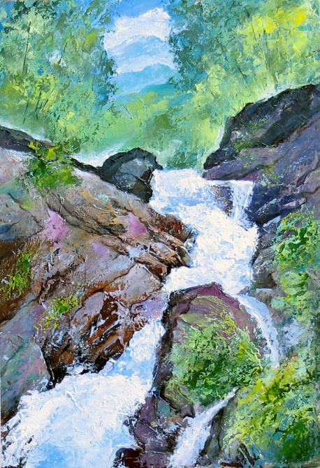 Встреча (петропавловский петр, живопись, 2013, горы, водопад)